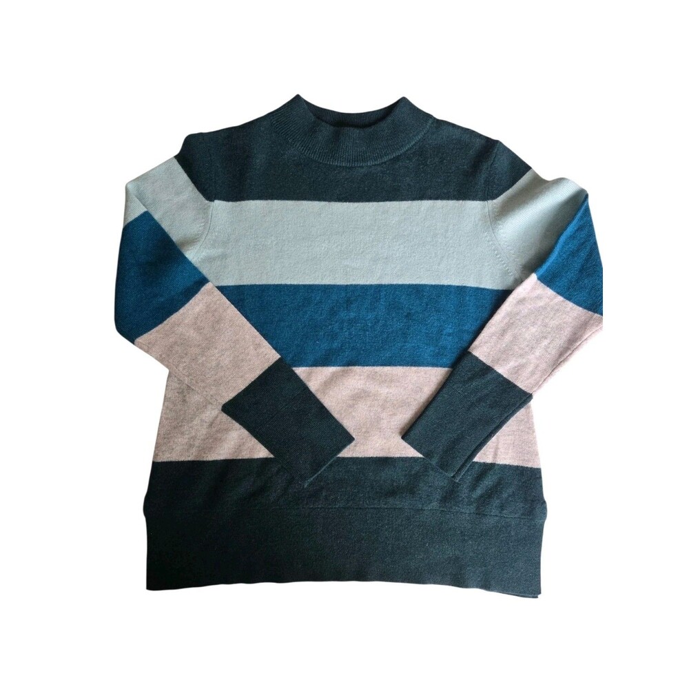 Kinross Cashmere Sweater Women’s Pullover Crewneck Blue Striped Small